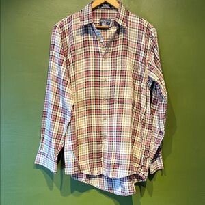 Vintage Burberry Men's Red and Blue Plaid Shirt